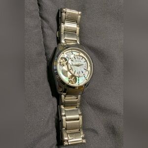 FOSSIL TWIST Ladies Silver Bracelet Watch With Pearlescent Face Needs Battery